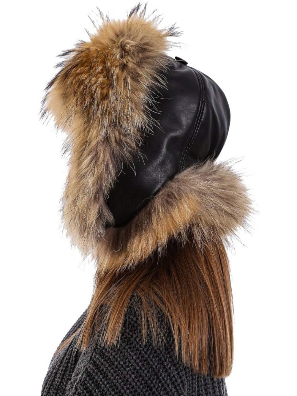 Unisex 100% Real Fox Fur Aviator Hat - Trapper Ushanka Winter Warmth, Leather